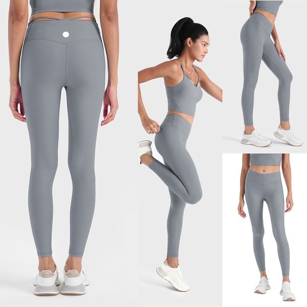 High-waisted ribbed yoga leggings for women, designed for running and fitness with a slim hip fit