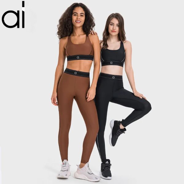 Hot AL yoga outfits with sports bras, tops and pants featuring adjustable straps, medium support gym vests and high-rise running sweatpants for dance and Pilates