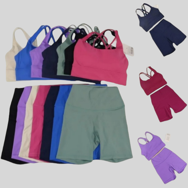 Hot and stylish women's yoga sets featuring biker shorts, sports bras, and high-waisted elastic pants for comfortable fitness workouts