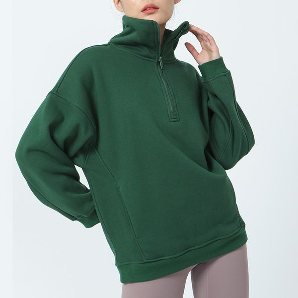Jacket Women Sweatshirt Thick For Autumn Yoga Suit Jacket Ladies Gym Workout Coat Half Zipper Fleece Loose Workout Pullover LW031