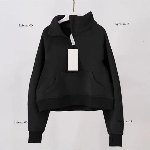 Kid Lululmon Yoga Autumn And Winter Yoga Hoodie Scuba Womens Plus Velvet Thickening Jackets Hoodys Sports Half Zipper Terry Designer Sweater