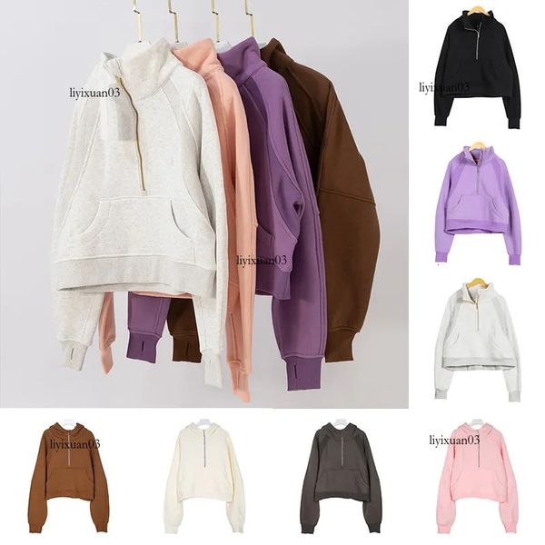 Kid's Lululemon Winter Yoga Scuba Hoodie for Women Plus Size - Velvet Thickened Jacket with Half-Zip Terry Design, Loose Fit Sportswear Sweater