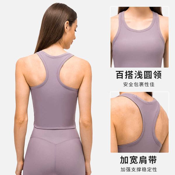 L-023 Women's Round Neck Tank Top with Y-Back Design, Padded Sports Bra for Gym, Yoga, Running, and Casual Wear