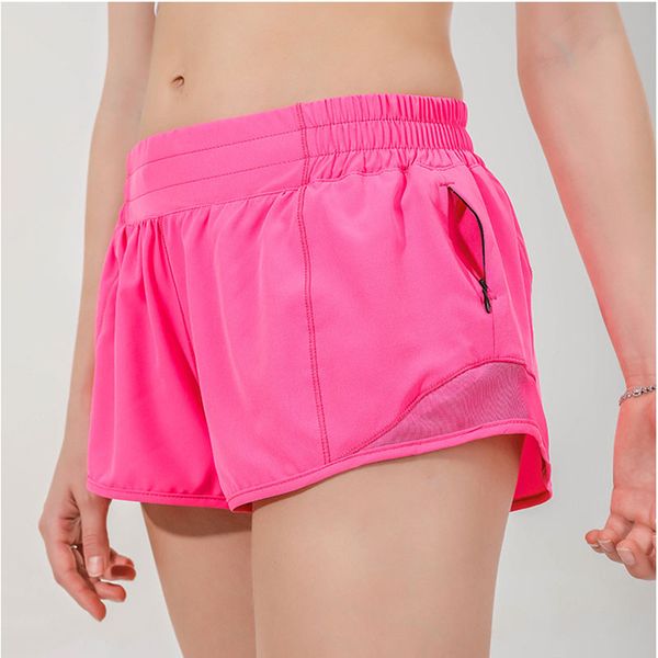 L-091 Hot Low Rise Shorts: Breathable, quick-dry yoga shorts with built-in lining, hidden zipper side pockets, ideal for running and workouts