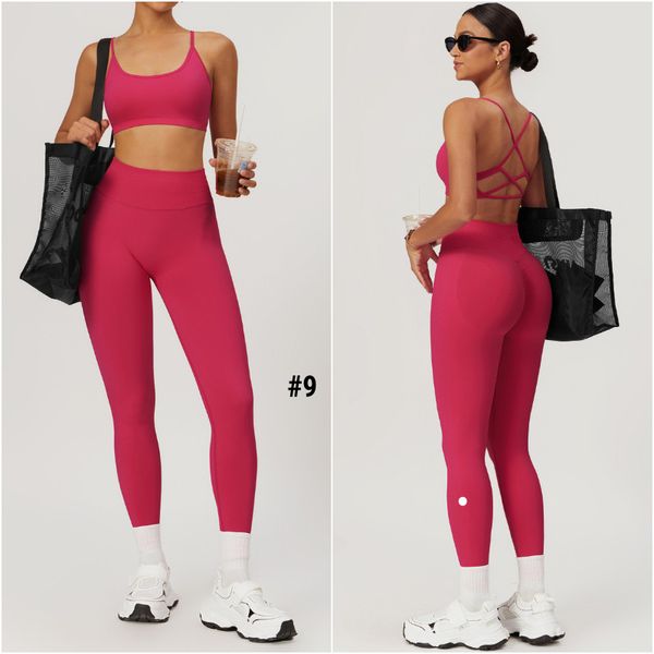 L7655 Women's 2-Piece Yoga Set: Fitted Vest with High-Waisted Elastic Long Pants for Gym & Running