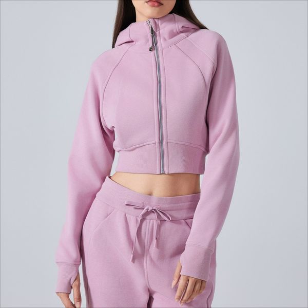 Ladies' designer hoodie for workouts, yoga, and gym, featuring a full zip-up cardigan style, cozy slim-fit hooded sweater, perfect for spring, autumn, and winter fitness wear