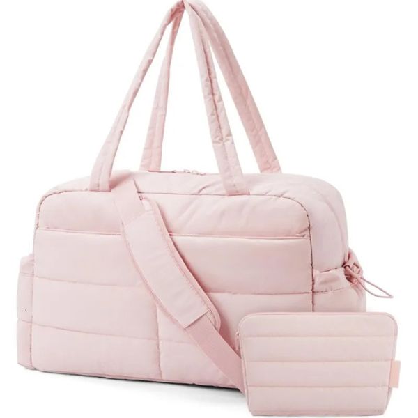 Large gym duffel with multiple compartments and included toiletry bags for fitness and travel