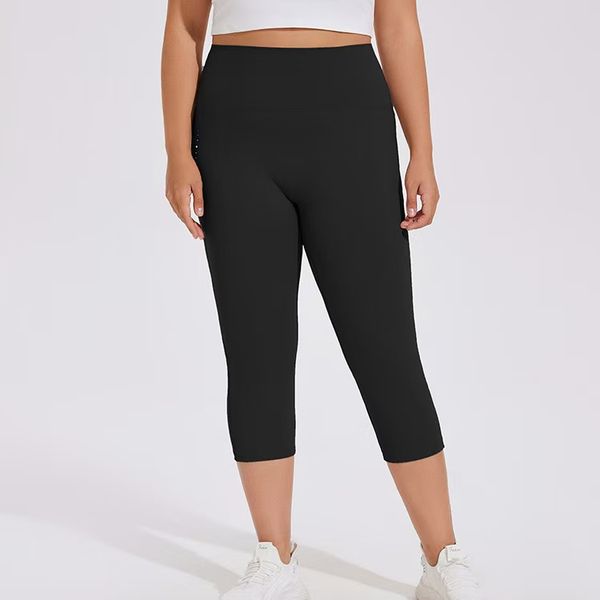 Large print yoga pants with a nude feel, high-waisted peach hip-lifting cropped fitness pants
