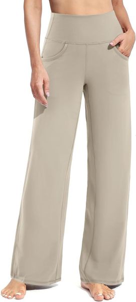 Leg Woman Yoga Pants Wide with Pockets Stretch Loose Casual Lounge Sweatpants Petite Regular Tall