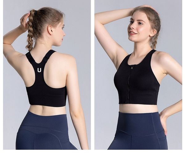 Lemon-1228 New Design Front Zipper Vest Women Yoga Bra Sports Tops Fixed Cup Sports Bras Sexy Back Underwear Women Tank Tops
