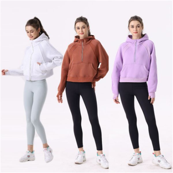 LL LEMONS winter yoga scuba hoodies with half-zip design for women, a stylish zippered hooded sweater for sports and long-sleeve zip-up sweatshirt wear
