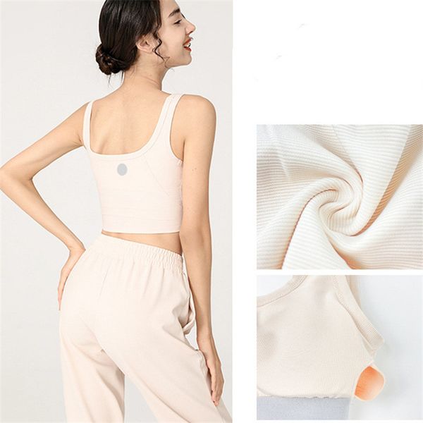 LL New Yoga Clothes Ribbed Sports Underwear Shockproof Gathering Fitness Bra Solid Color Beautiful Back Yoga Vest Fitness Top