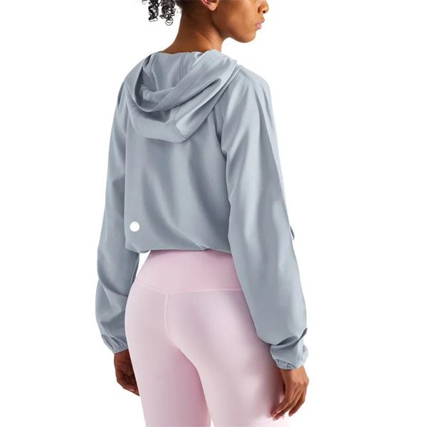 LL Summer New Yoga Outfit Hooded Sunscreen Non Slip Zipper Loose Fitness Clothing Adjustable Cap Rope Sports Top Women Jogging Outfit HP1447