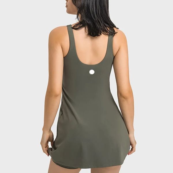 LL Women's Tennis Dress Yoga Outfit Workout Top with Built-in Pads and Matching Shorts for Golf and Gym