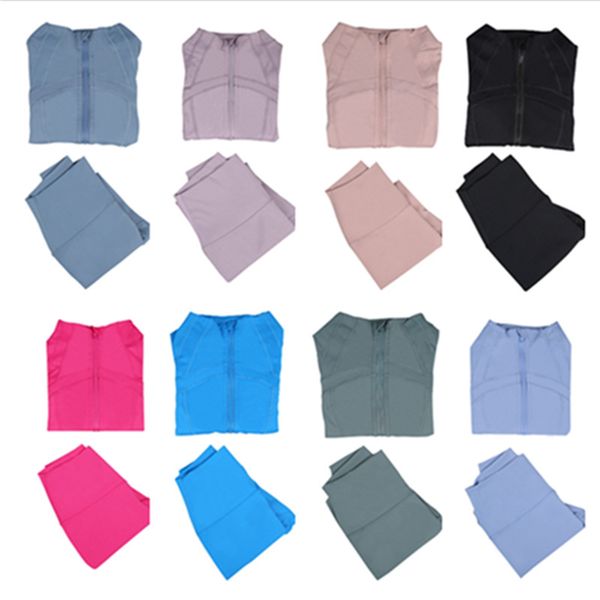 LL women's yoga jacket set featuring a zippered cardigan with long sleeves, slim fit design for running, fitness, and gym workouts, paired with leggings