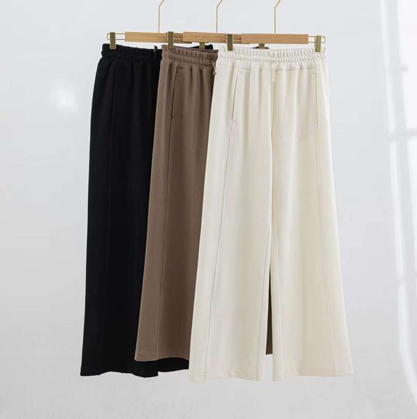 LL Yoga Pants Ribbed Soft Mid-rise Pants Autumn/Winter Loose and Casual Mid Waist Drawstring Pants Air Layer Straight Leg Trousers with Pock