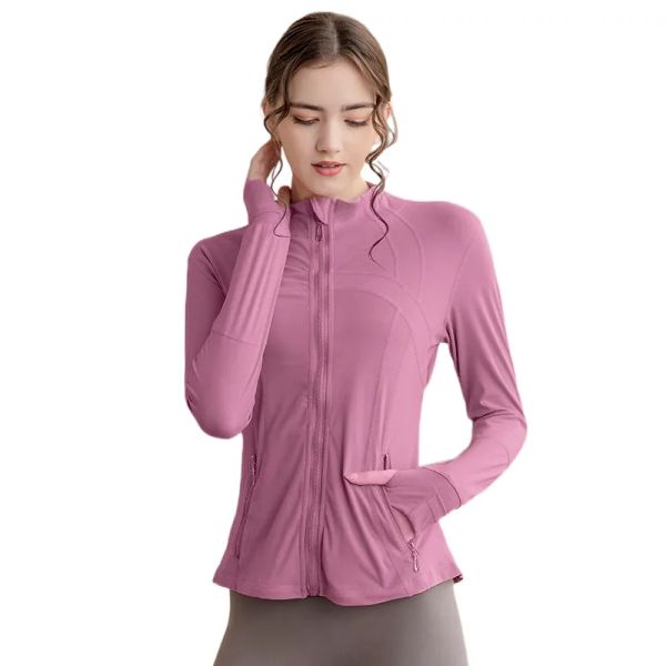 LL-005 Women's Slim Yoga Jacket Fitness Autumn Solid Breathable Workout Gym Coat Running Sport Sweatshirts Zipper Nylon Tight Tops