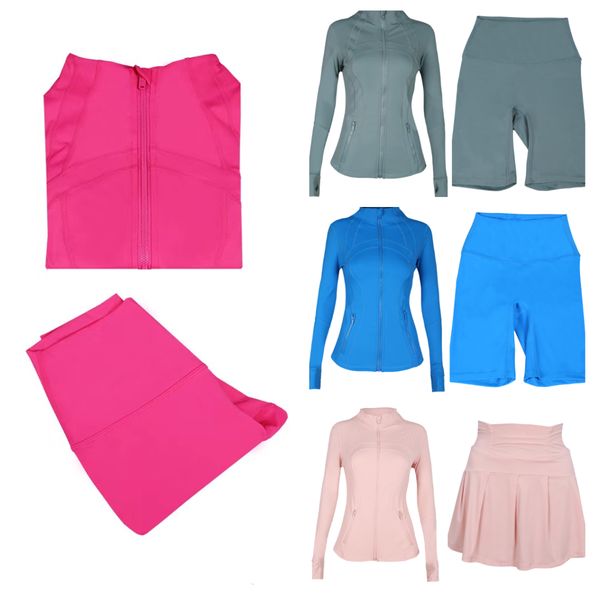 LL1633 Women's Two-Piece Tracksuit Set with High-Waist Leggings and Zip-Up Sports Jacket for Yoga and Gym Workouts