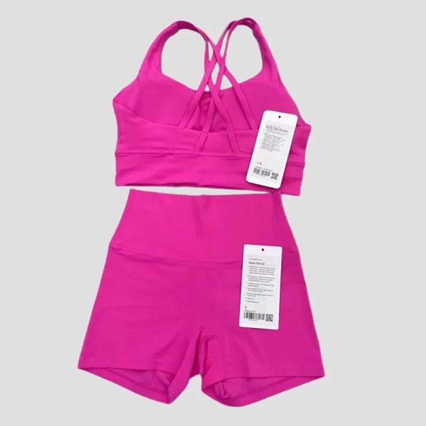 LLL Women's Two-Piece Yoga Set featuring a back-cross sports bra, fitness tank top, and high-waisted workout leggings with biker shorts design for activewear