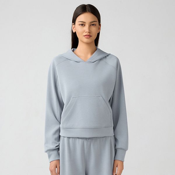 LLL165 Womens Autumn Hoodies Sweatshirt Yoga Sweater Ladies Gym Workout Coat Fleece Loose Workout Pullover