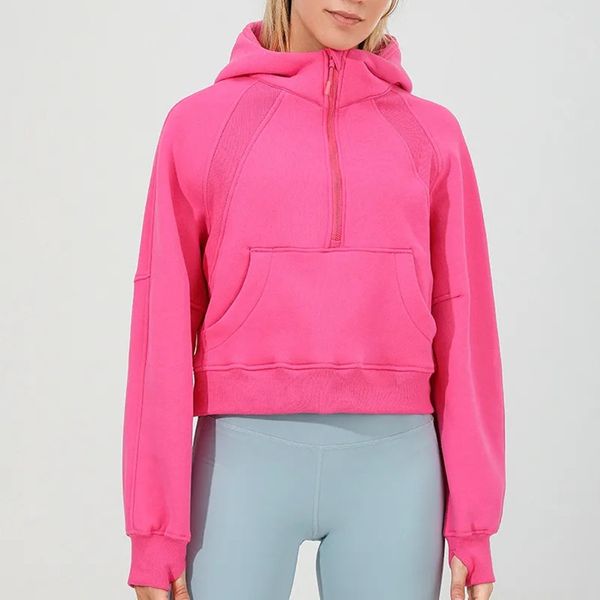 LLL88288 Women's Autumn Hoodies Scubaa Sweatshirt Yoga Suit Jacket Ladies Gym Workout Coat Half Zipper Fleece Loose Workout Pullover