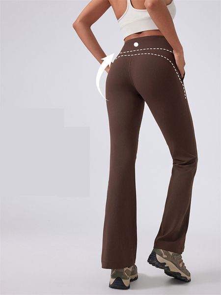 LLLM185 Women's Flared Yoga Pants with Pockets for Sports and Casual Wear
