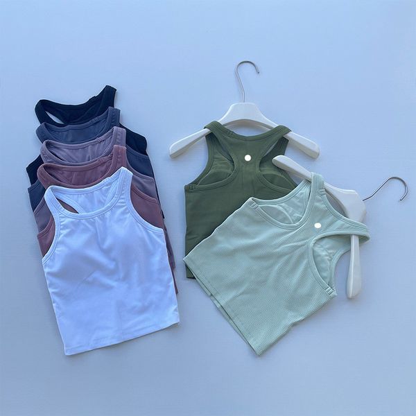 LL's new women's yoga vest with elastic thread, stylish I-back design, and built-in chest pad
