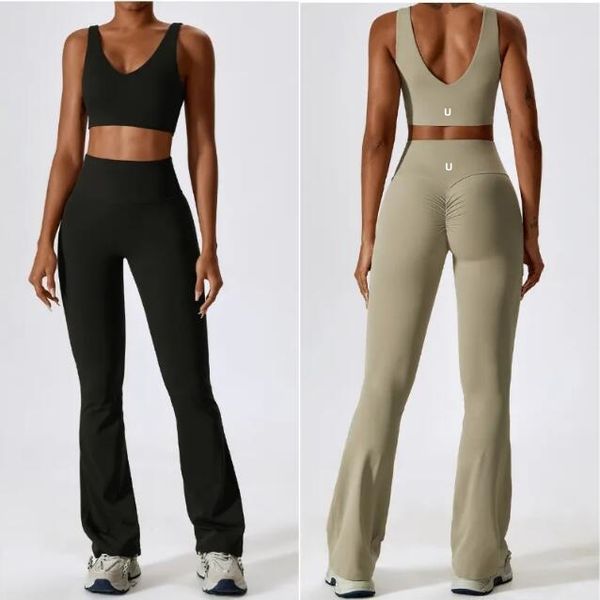 LLwomen-2139 Women's Yoga Set: Sleeveless Vest, Bell-Bottom Pants for Exercise, Gym, Running