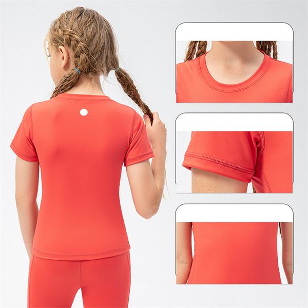 LM Kids Yoga Shirts for Girls - Breathable Quick-Dry Short Sleeve Crew Neck Summer Sports Tee 23207