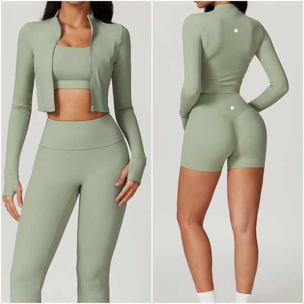LM8047 Women's 3-Piece Yoga Set - Fitted Vest, Pants & Jacket for Workouts, Running & Fitness
