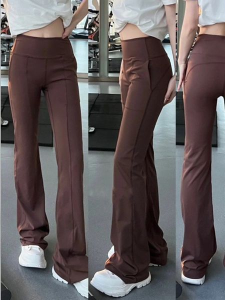 LM963 Women's 30" Flared Yoga Pants with Pockets, High Waist Slim Fit Bell-bottom Trousers for Long Legs in Yoga and Fitness