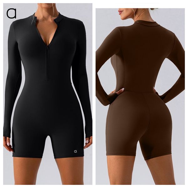 Long A54 Women's Zip-Up Sleeved Jumpsuit for Dance, Fitness, and Yoga Workouts