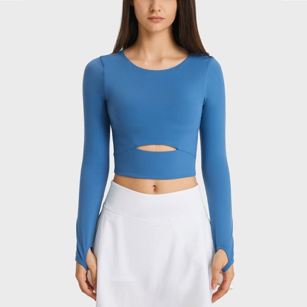 Long Sleeve Yoga Waist slimming T Shirt Sport Top Fitness Waist length short Gym Top Sports Wear for Women Gym Running
