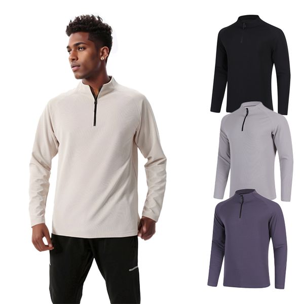 Long-sleeved men's polo sweater with a half-zip design, ideal for jogging, yoga, and hiking in a relaxed fit