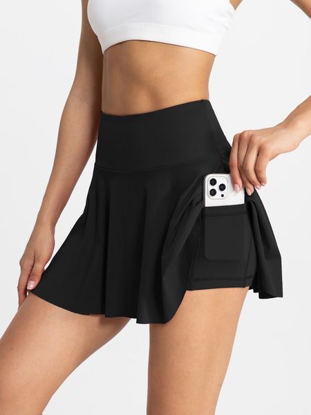 Lu Align Lemon Pleated Skirts Yoga Outfits Tennis Golf Sports Shorts with Inside Pocket Womens Leggings Quick Dry Pants Running Exercise Fi