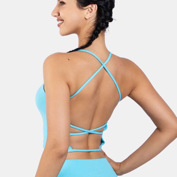 Lu Align Lemon Women's Cross-Back Medium Support Sports Bra for Summer Workouts