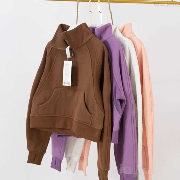 Lu Align Lu Scuba Woman Hoodie Long Sleeve Sports Hooded Perfectly Oversized Hoody Lady Exercise Fitness Sweatshirts Pullover Half Zip Stand