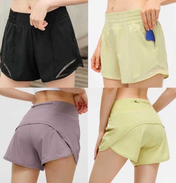 Lu Lu Yoga Women's lu-33 Shorts Hotty Hot Pants with pockets, quick-dry, high-speed gym wear, sporty lemon fitness leggings with elastic waist