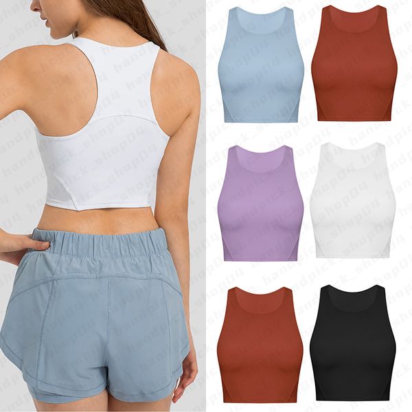 Lu Women's High Neck Y-Back Racerback Yoga Tank with Built-in Shelf Bra for Workouts