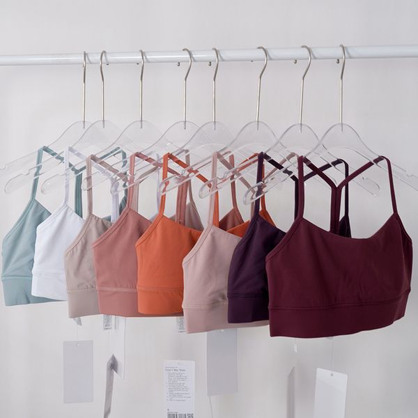lu yoga sports solid color sling bra with beautiful back design for women, padded for support and shockproof during running