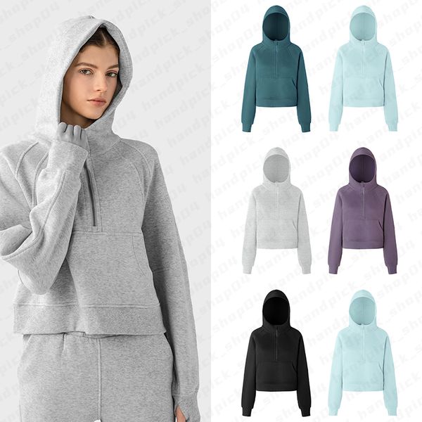 Lu Yoga Women's Fitness Hoodie - Loose Half-Zip Jacket with Thumbholes, Stylish Casual Top A-18