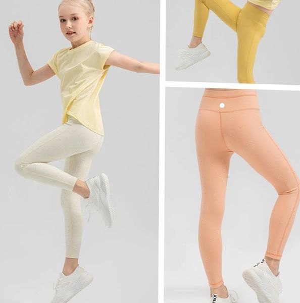 LU-1455 Girls' Sports Leggings: Stretchy, Breathable Training Pants for Running, Dance, and Fitness