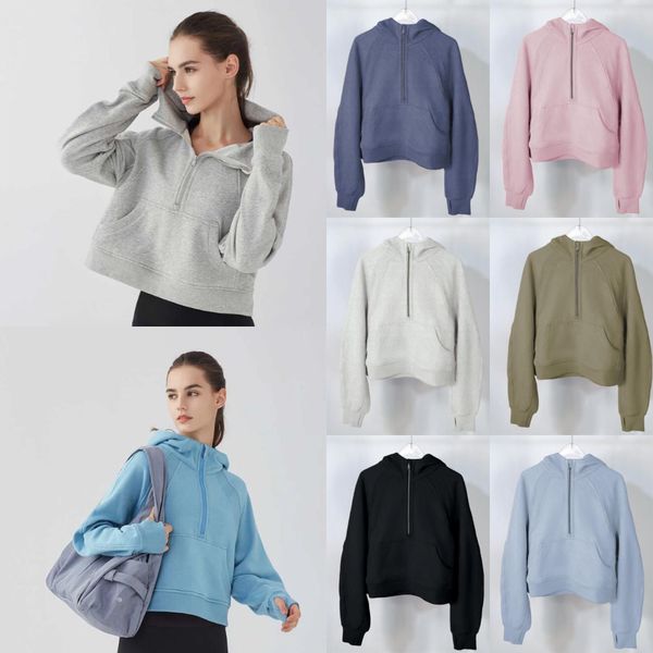 LU-220 Women's Half-Zip Hooded Sweater - Relaxed Fit, Casual Baseball Jacket for Sports, Running, Yoga, and Gym Wear