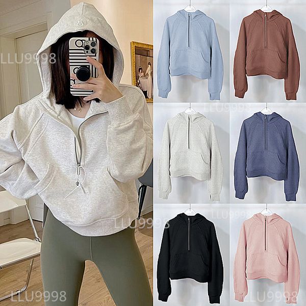 Lu-43 Autumn Winter Yoga Suit Scuba Hoodie Half Zip Women's Sports Sweater Loose Gym LL Jacket Fiess Short Plush Coat Sweatshirt