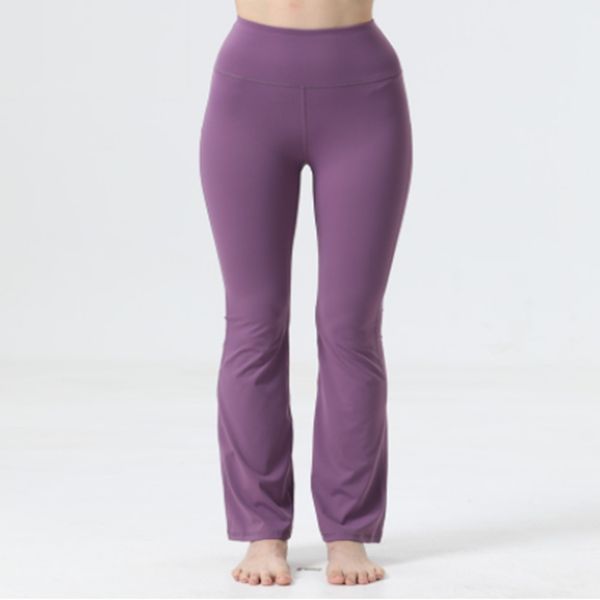 Lululemon Women's Solid Color Yoga Pants with Shaping Waist for Sports and Fitness, Flared Loose Jogging Activewear in Nude