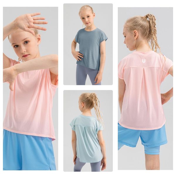 LUwomen-1883 Kids' Summer Lightweight Yoga Tee for Quick-Dry, Breathable Outdoor Sports and Fitness Running, Short-Sleeve Top