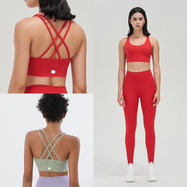 LUwomen-917 Yoga Bra Women Padded Sports Bra Shake Proof Running Workout Gym Top Tank Cross Back Fitness Yoga Bras