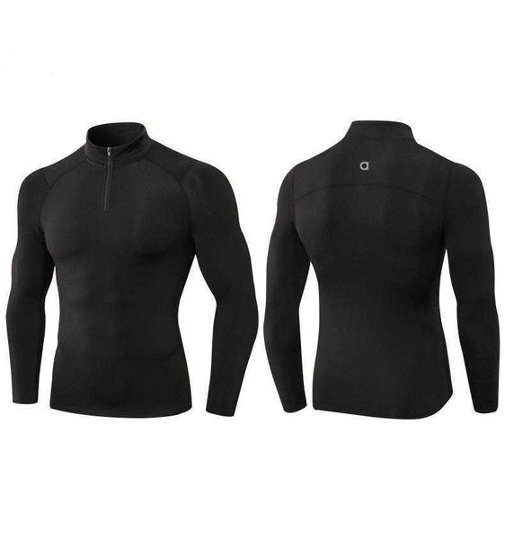 Men's cashmere fitness wear for autumn and winter, high-stretch snug sports running gear, warm long-sleeve turtleneck sweatshirt