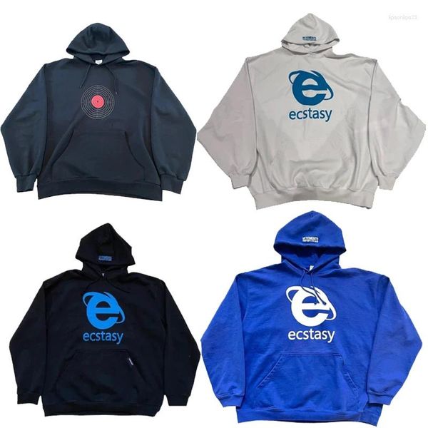 Men's designer hoodies with high-quality ecstasy embroidery, featuring letter graphics and oversized streetwear style