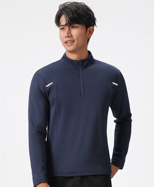 Men's quick-dry long sleeve fitness shirt with moisture-wicking half-zip stand collar for running, available in plus size up to 6XL